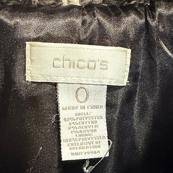 Chico’s Brown Cream Plaid Bouclé Tweed Jacket Faux Leather Trim Size 0 M - Picture 2 of 13